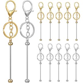 VILLCASE 12pcs Beadable Keychain Bars, Metal Beaded Blank Keychain Bars for DIY Keychain Key Rings Pendant, Silver and Gold Color, Craft Keychain Accessories