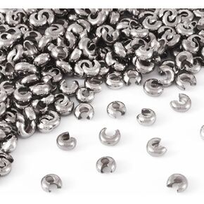 Craftdady 200Pcs Stainless Steel Crimp Bead Covers Metal Half Round Open Clamp Knot Cover Terminator End Tips 9mm Diameter for Bracelet Necklace Jewelry Making