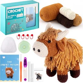 Lyrow Crochet Kit for Beginners Highland Cow Crochet Kit Include Yarn, Stuffing, Crochet Hook, Needle, Video Tutorials Highland Cow Crochet Starter Kit for Adults
