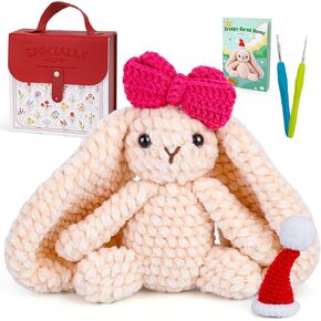 ZMAAGG Crochet Kit for Beginners, Animal Crochet Starter Kit Crochet Rabbit Kits with Storage Bag Velvet Yarn Crochet Accessories and Step-by-Step Video Tutorials