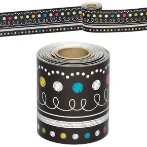 Colorful Scalloped Bulletin Board Border,Straight Rolled Trim for Teachers, Classroom Chalkboard Decor, Homeschool & Office(50ftChalkLines)