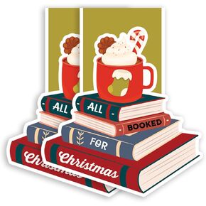 (2Pcs) All Booked for Christmas Magnetic Bookmark Book Page Markers Gift for Reading Lover Nerd Book Addict Bookish Bookworm Reader Office Stationery - Size 2.3"x2.4" When Folded