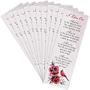 Dicksons Cardinal and Roses, I Live On, Red 5.8 x 2.63 Inch Paper Bookmark; Pack of 12