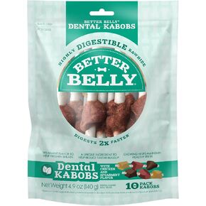 Better Belly® Dental Kabobs, 10 kabobs, Dental Dog Chews with Breath-Freshening Spearmint