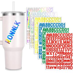 6 Sheets Laser Alphabet Letter Stickers,Holographic Customized Number Vinyl Stickers,Waterproof Alphabet Stickers for Poster Compatible with Stanley Cup Accessories & Water Bottles (Laser Color)