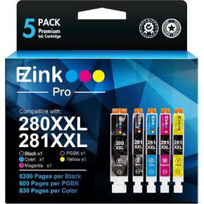 E-Z Ink Pro PGI-280XXL CLI-281XXL Compatible Ink Cartridge Replacement for Canon Ink 280 and 281 Cartridge High Yield Use to PIXMA TR8620A TR7520 TR8520 TR8500 TR8600 TR8620 TS6120 TS6220 (5 Pack)