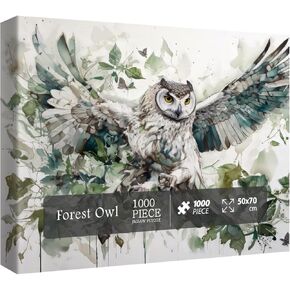 Owl Bird Puzzles for Adults, Animal Art Jigsaw Puzzles 1000 Pieces, Fantasy Forest Painting Puzzle