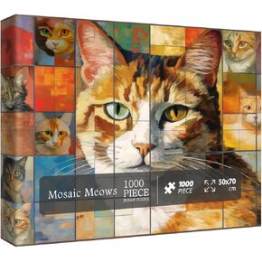 Cat Puzzles for Adults 1000 Pieces, Funny Kitten Jigsaw Puzzles, Mosaic Meows Animal Puzzle as Home Decor