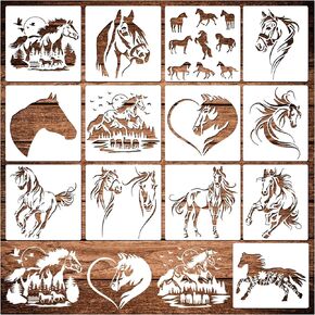 Horse Stencils for Painting On Wood Reusable Horse Art Crafts Templates Plastic Farmhouse Wood Burning Stencils for Wall Canvas (Horse)
