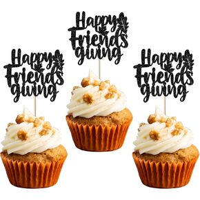32 Pack Thankful Cupcake Toppers Glitter Thank You Cupcake Picks Autumn Fall Maple Leave Pumpkin Turkey Cupcake Decorations Thanksgiving Day Birthday Cake Decorations Colorful