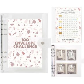 100 Envelopes Money Saving Challenge Binder - Cash Saving with Pre-numbered Pockets, Tracker, and Savings Book for Easy Money Management, 100 Days Saving Challenge Binder
