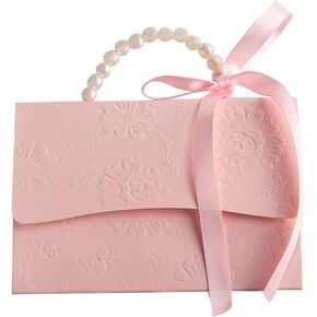 motoeye 10Pcs Pink Pearl Paper Gift Boxes for Wedding Favors, Elegant Bridesmaid and Party Favor Boxes with Ribbon, Ideal for Bridal Shower, Baby Shower, and Special Occasions M