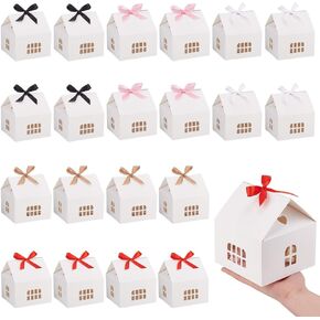 PH PandaHall 5 Colors House Shaped Gift Boxes, 20 Sets Cookie Boxes with Small Windows White Cardboard Treat Boxes Wedding Favors with Ribbon for Christmas Birthday Party Gift Giving 4.9x4.9x5.3 Inch