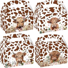 CIEOVO 24 Pack Highland Cow Party Cardboard Treat Box Brown Cow Party Favor Boxes Party Goody Bags Treat Boxes for Highland Cow Birthday Baby Shower Party Decorations Supplies