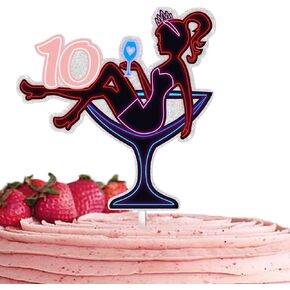 Pink Glitter High Heeled Sitting Girl 41 Cake Topper Pick for Makeup Spa Let's Glow Flashing Night Out Hen Movie Nightclub Theme Party Decor Supplies Women Happy 41st Birthday Party Decoration