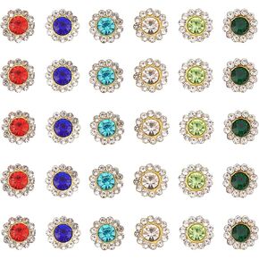 SUPERFINDINGS 600Pcs 8mm Flower Shape Rhinestone Sew on 6 Colors Bright Flat Back Beads Buttons Crystal Embellishments Buttons for Crafts Clothes Jewelry Making