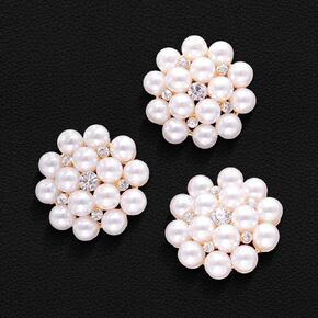 4 PCS Rhinestone Pearl Buttons Embellishments, Sparkly Crystal Decorations for Sewing Crafts Clothing DIY Jewelry Making Wedding Accessory Bouquet (Pearl-2)
