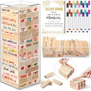80 Pcs Wedding Guest Book Alternative Wooden Block Guest Book for Wedding Sign in Wedding Book Wooden Block Wedding Games Bridal Shower Game for Wedding Sign in, Reception (Greenery)