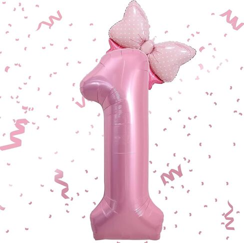 Pink 1 Balloon 40 Inch,Giant Number Balloon Mini Bow Balloon Set for Girl 1st Birthday Party Decorations,First Birthday Pink Theme Party Decorations,Pink Foil Mylar Birthday Digital Balloon in Saudi Arabia