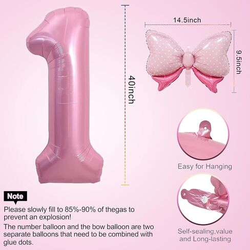 Pink 1 Balloon 40 Inch,Giant Number Balloon Mini Bow Balloon Set for Girl 1st Birthday Party Decorations,First Birthday Pink Theme Party Decorations,Pink Foil Mylar Birthday Digital Balloon in Saudi Arabia