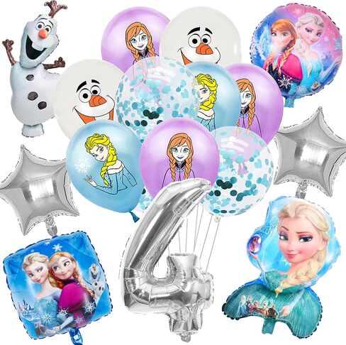 19 PCS Frozen Party Balloons Frozen Themed Birthday Party Foil Balloons Latex Balloons Frozen party Decoration For 4th birthday party(Sliver-4th) in Saudi Arabia