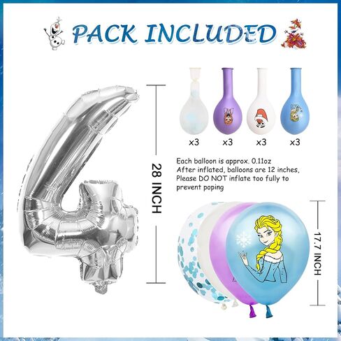 19 PCS Frozen Party Balloons Frozen Themed Birthday Party Foil Balloons Latex Balloons Frozen party Decoration For 4th birthday party(Sliver-4th) in Saudi Arabia
