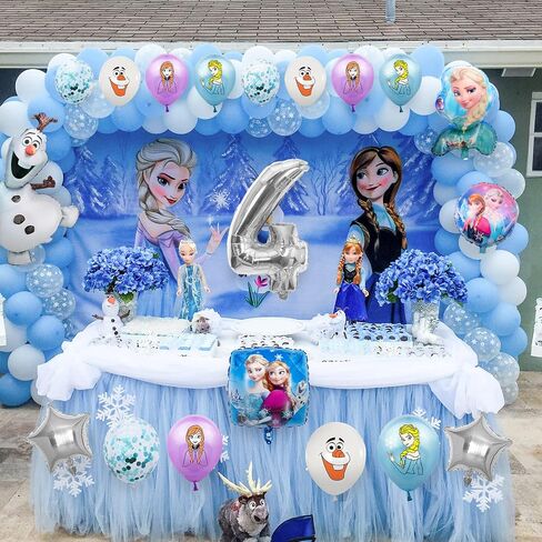 19 PCS Frozen Party Balloons Frozen Themed Birthday Party Foil Balloons Latex Balloons Frozen party Decoration For 4th birthday party(Sliver-4th) in Saudi Arabia