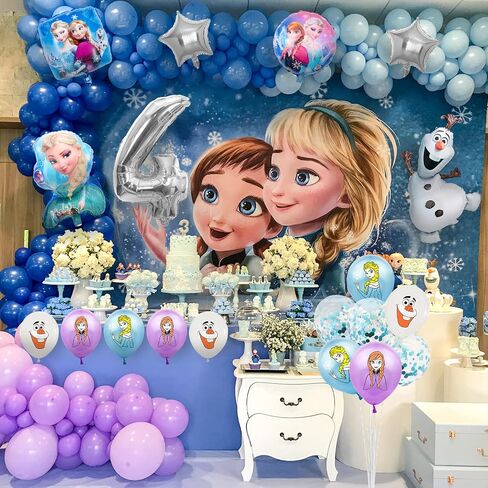19 PCS Frozen Party Balloons Frozen Themed Birthday Party Foil Balloons Latex Balloons Frozen party Decoration For 4th birthday party(Sliver-4th) in Saudi Arabia