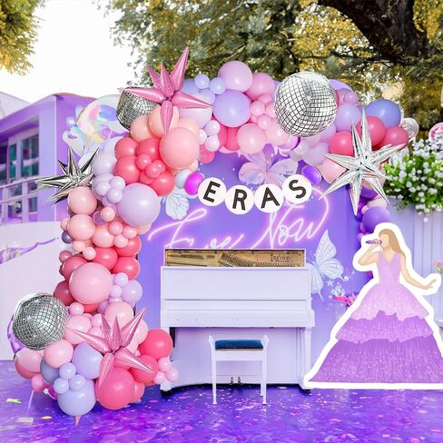 Pink and purple balloon arch Kit with Mylar star Disco Ball Balloon Garland for music fans theme teenage girl Birthday Party Prom Decorations (Pink purple silver) in Saudi Arabia