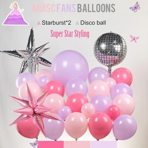 Pink and purple balloon arch Kit with Mylar star Disco Ball Balloon Garland for music fans theme teenage girl Birthday Party Prom Decorations (Pink purple silver) in Saudi Arabia