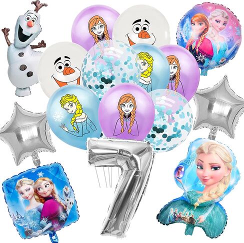 19 PCS Frozen Party Balloons Frozen Themed Birthday Party Foil Balloons Latex Balloons Frozen party Decoration For 4th birthday party(Sliver-4th) in Saudi Arabia