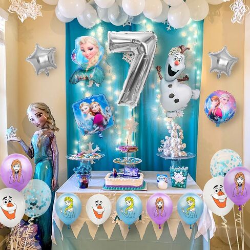 19 PCS Frozen Party Balloons Frozen Themed Birthday Party Foil Balloons Latex Balloons Frozen party Decoration For 4th birthday party(Sliver-4th) in Saudi Arabia