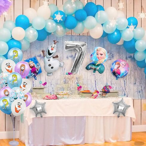 19 PCS Frozen Party Balloons Frozen Themed Birthday Party Foil Balloons Latex Balloons Frozen party Decoration For 4th birthday party(Sliver-4th) in Saudi Arabia