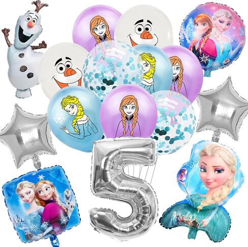 19 PCS Frozen Party Balloons Frozen Themed Birthday Party Foil Balloons Latex Balloons Frozen party Decoration For 4th birthday party(Sliver-4th) in Saudi Arabia