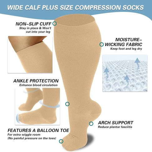 DHSO Plus Size Compression Socks for Women & Men, 20-30 mmhg Wide Calf Knee High Stockings for Circulation Support Recovery in Kuwait