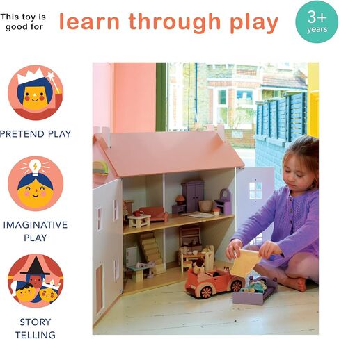 Mentari Toys - Dining Room - Wooden Dollhouse Furniture Set for Dollhouse Dining Room - Furniture Incl Table, 4 Charis, Sideboard and Other Accessories - Age 3+ in Saudi Arabia