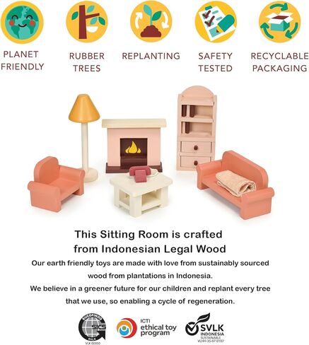 Mentari Toys - Dining Room - Wooden Dollhouse Furniture Set for Dollhouse Dining Room - Furniture Incl Table, 4 Charis, Sideboard and Other Accessories - Age 3+ in Saudi Arabia
