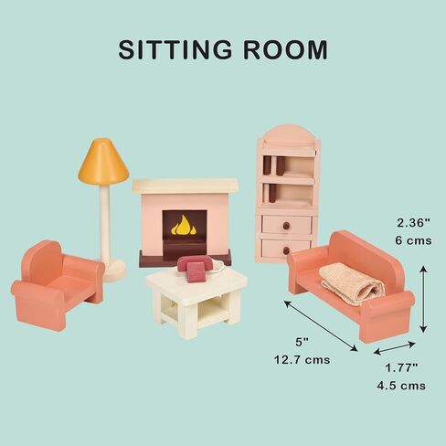 Mentari Toys - Dining Room - Wooden Dollhouse Furniture Set for Dollhouse Dining Room - Furniture Incl Table, 4 Charis, Sideboard and Other Accessories - Age 3+ in Saudi Arabia