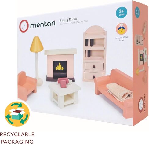 Mentari Toys - Dining Room - Wooden Dollhouse Furniture Set for Dollhouse Dining Room - Furniture Incl Table, 4 Charis, Sideboard and Other Accessories - Age 3+ in Saudi Arabia