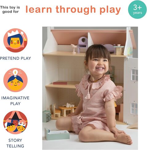 Mentari Toys - Dining Room - Wooden Dollhouse Furniture Set for Dollhouse Dining Room - Furniture Incl Table, 4 Charis, Sideboard and Other Accessories - Age 3+ in Saudi Arabia