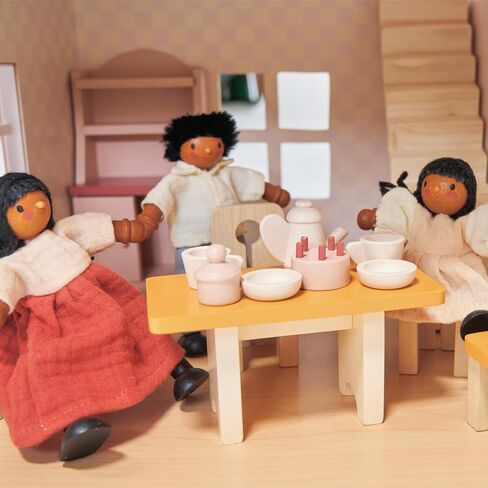 Mentari Toys - Dining Room - Wooden Dollhouse Furniture Set for Dollhouse Dining Room - Furniture Incl Table, 4 Charis, Sideboard and Other Accessories - Age 3+ in Saudi Arabia