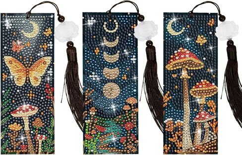 Anseal 3Pcs Diamond Painting Bookmark DIY Leather Tassel Bookmark for Kids Adult Beginners Christmas New Year Graduation Birthday Gift in Kuwait