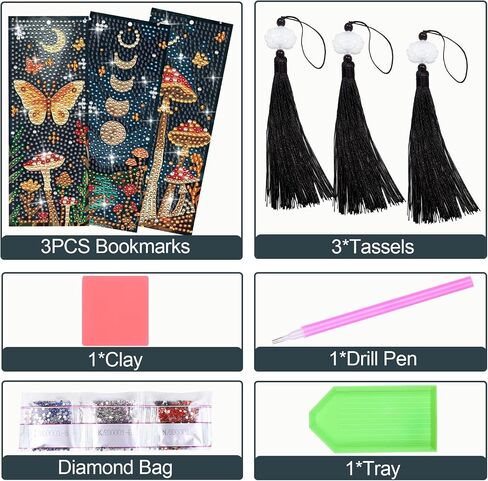 Anseal 3Pcs Diamond Painting Bookmark DIY Leather Tassel Bookmark for Kids Adult Beginners Christmas New Year Graduation Birthday Gift in Kuwait