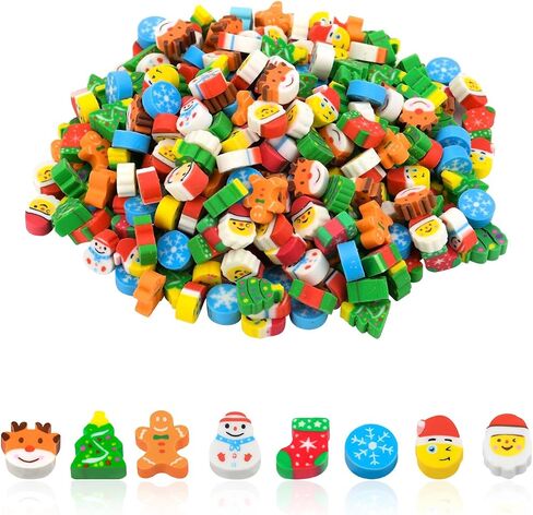 300 PCS Christmas Erasers Mini Santa Claus Christmas Tree Elk Gingerbread, Assortment Tiny Novelty Pencil Erasers Bulk Erasers for Christmas Party Favors Goody Bag Filler Homework Rewards in Saudi Arabia