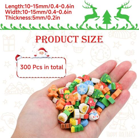 300 PCS Christmas Erasers Mini Santa Claus Christmas Tree Elk Gingerbread, Assortment Tiny Novelty Pencil Erasers Bulk Erasers for Christmas Party Favors Goody Bag Filler Homework Rewards in Saudi Arabia