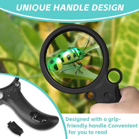 عدسة مكبرة للقراءة، عدسة مكبرة محمولة بإضاءة 60X 30X 15X 6X مع 4 مصابيح LED 1UV لكبار السن للقراءة والفحص والعملات المعدنية والمجوهرات (أسود) in Kuwait