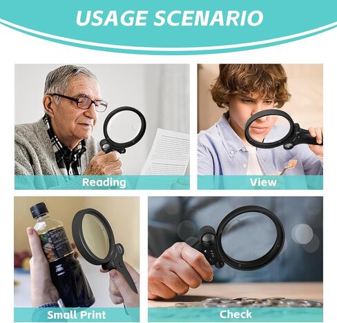 عدسة مكبرة للقراءة، عدسة مكبرة محمولة بإضاءة 60X 30X 15X 6X مع 4 مصابيح LED 1UV لكبار السن للقراءة والفحص والعملات المعدنية والمجوهرات (أسود) in Kuwait
