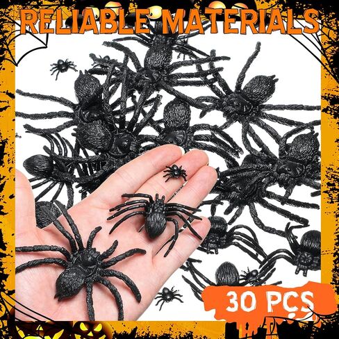 Skylety 30 Pieces Halloween Realistic Plastic Spider Toys Plastic Spider Black Scary Spiders Fake Spider for Boys Teens Adults Halloween Prank Props (3.14 x 2.36 Inch) in Saudi Arabia
