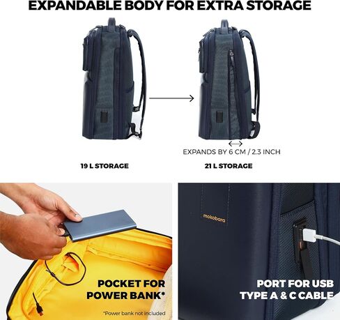 MOKOBARA Unisex-Adult The Overnighter Backpack Blue Vegan Leather Expandable Water Resistant (23L) Trave Laptop (16") Work Bag With Detachable Sling Bag New 2022 - Model Medium Headspace in Saudi Arabia