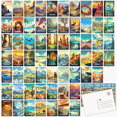LCLAIDYDY 63 National Parks Postcard Set,Vintage Travel Posters Illustrations Postcards,U.S. National Parks Post Cards for Kids Students Teachers Mailing 4x6 in Saudi Arabia